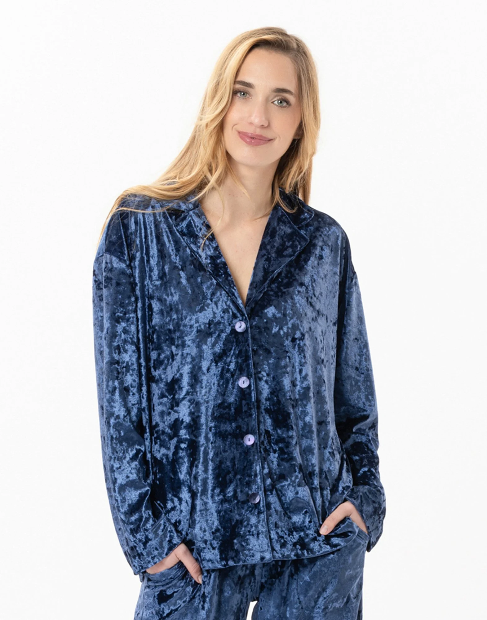 PLATINE 870 - Veste en panne de velours | Bleu