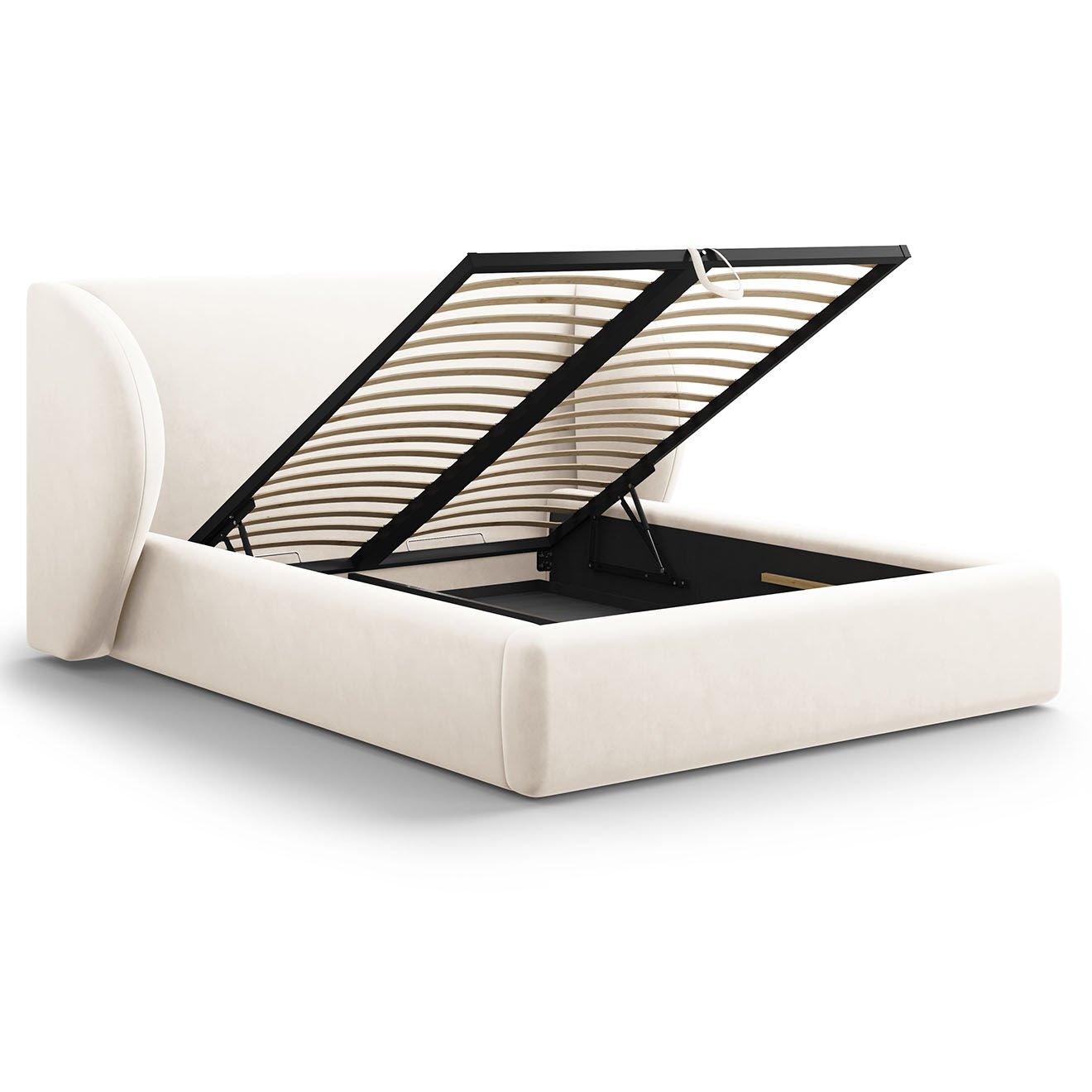 Micadoni Lit Coffre en Velours avec Tête de Lit Miley beige clair - 230x187x100 cm