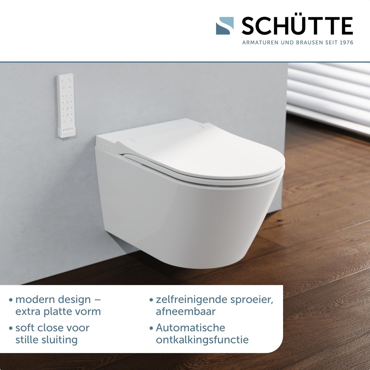 Schutte Cesari Premium randloze douche wc met Slim toiletzitting wit glans