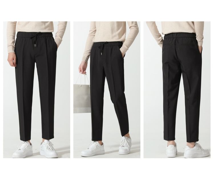 Loansk - Effen cropped, taps toelopende broek met trekkoord in de taille