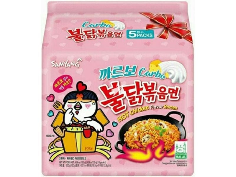 Samyang Buldak Hot Chicken Ramen Carbonara 5 x 130 g Koreanische Nudeln mit einer cremigen Carbonara-Sauce