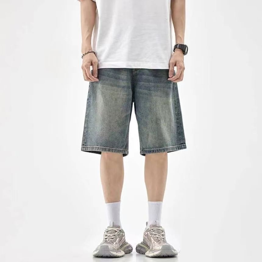 Ateso - Mid Rise Washed Denim Shorts