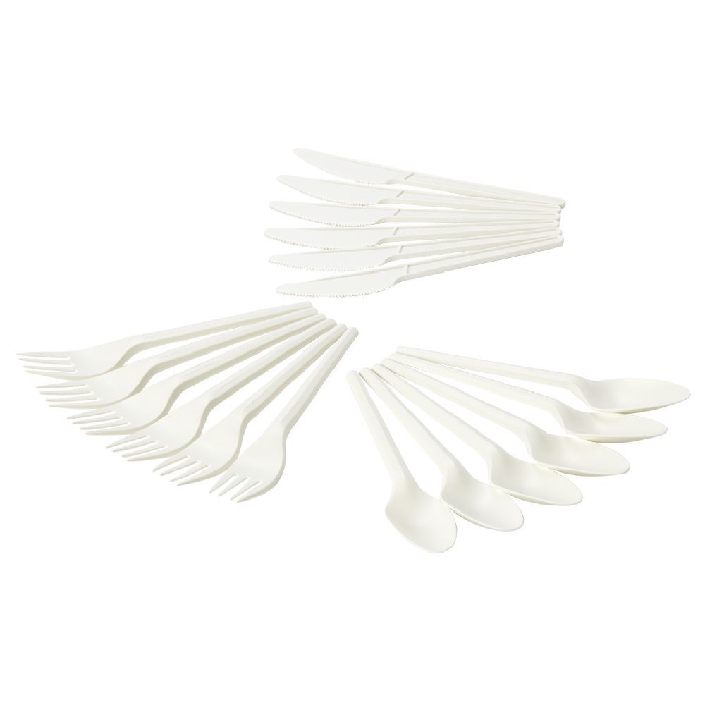Ménagère réutilisable en amidon de maïs 6 personnes blanc