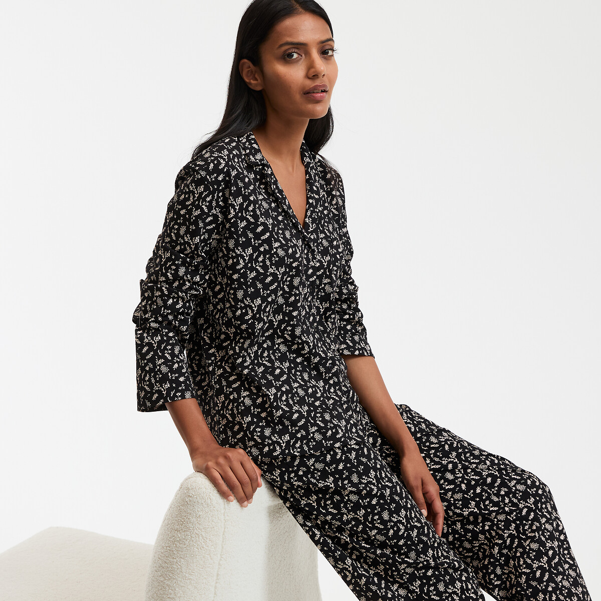 COLEÇÃO LA REDOUTE<br>Pijama de manga comprida com estampa floral, em malha de algodão