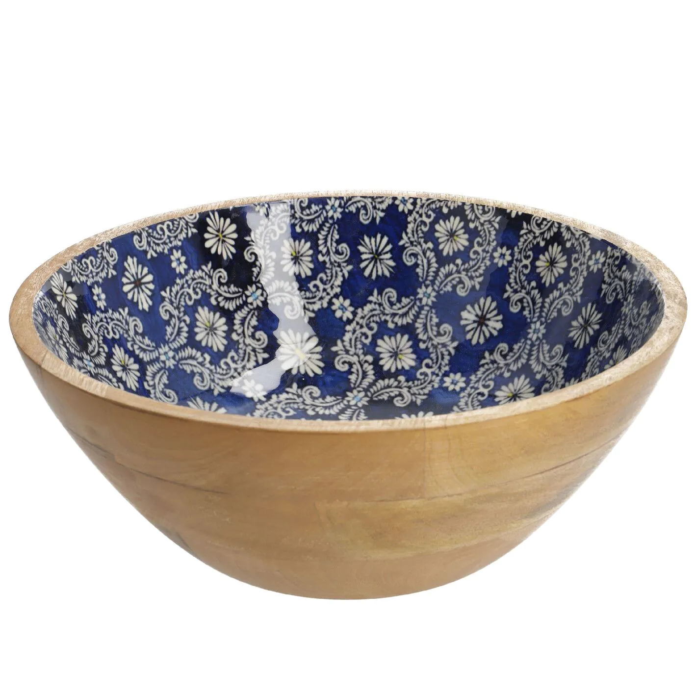 Holzschale Motiv, blau/weiß, 30 cm