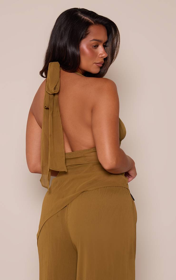 Vert Olive Top Asymétrique Shape À Encolure Plongeante Dos Nu