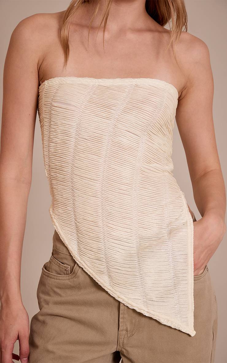 Crème Top Bandeau Texturé À Ourlet Asymétrique