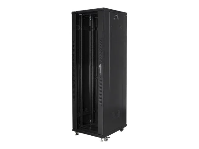 Lanberg FF01 series V2 - Rack kabinet - flad pakke, LCD, med netdør, 600x1000 - med 6 køleblæsere - fritstående - RAL 9004, sort - 42U - 19