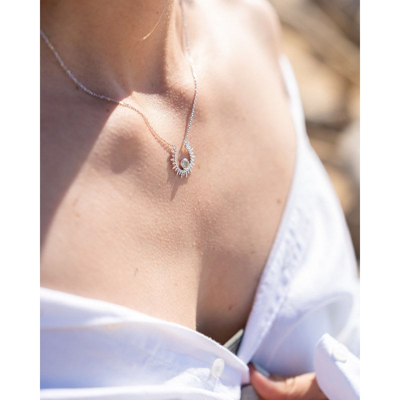 Collier Fin Argent Labradorite Tendance Soleil