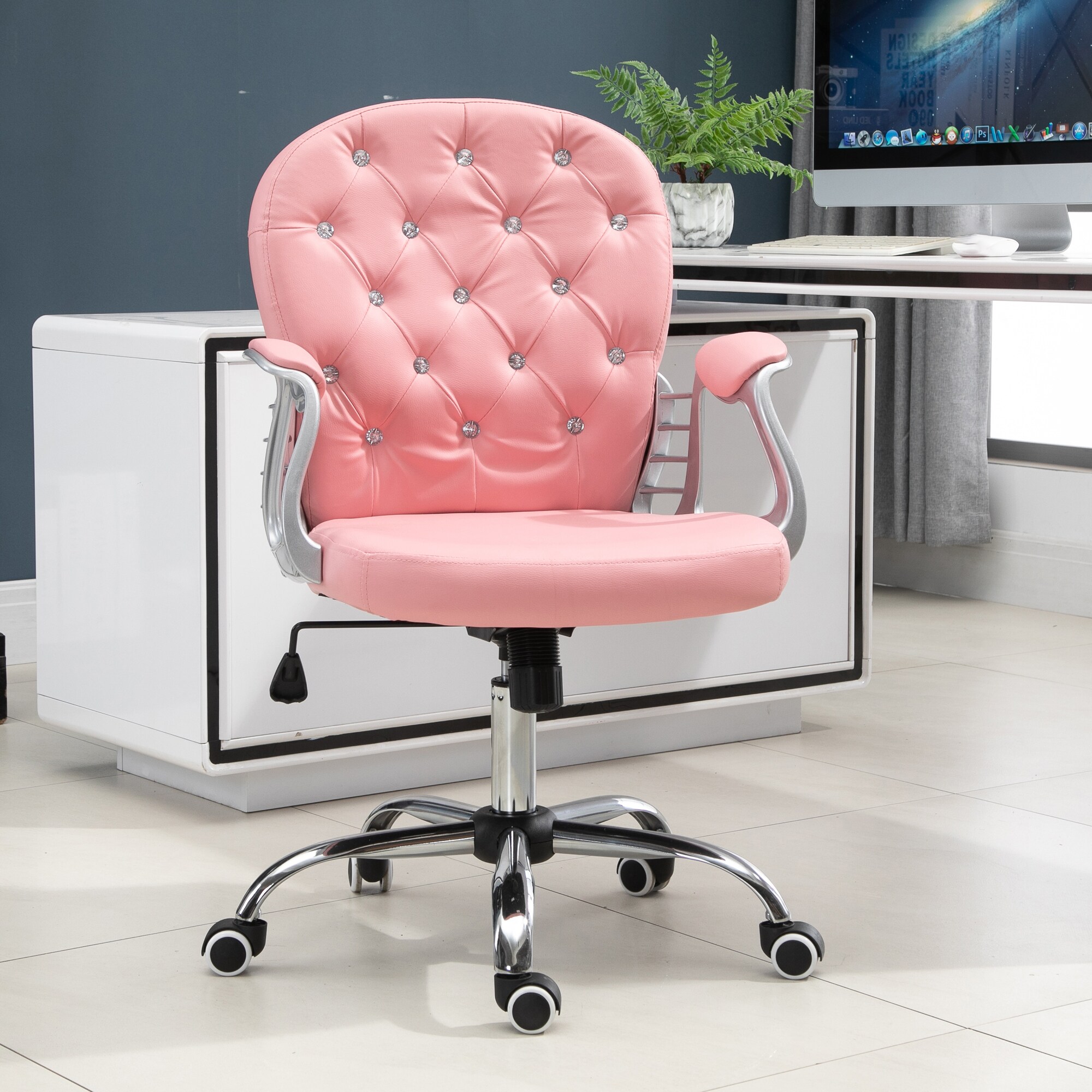 Vinsetto Drehstuhl im eleganten Design rosa 59,5 x 60,5 x 95-105 cm (LxBxH)