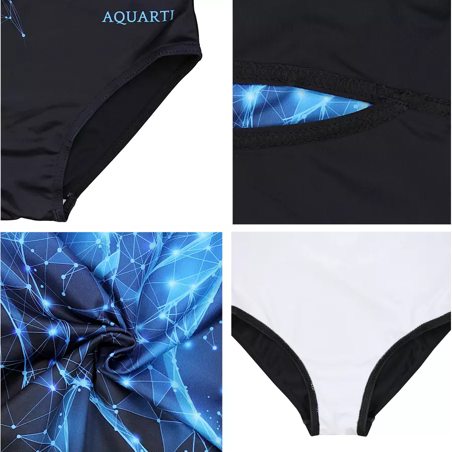 Aquarti Mädchen Badeanzug mit Ringerrücken Print schwarz Modell 1