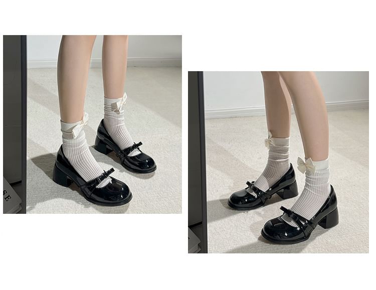 Nikao - Mary Jane pumps met strik en blokhak van lakleer