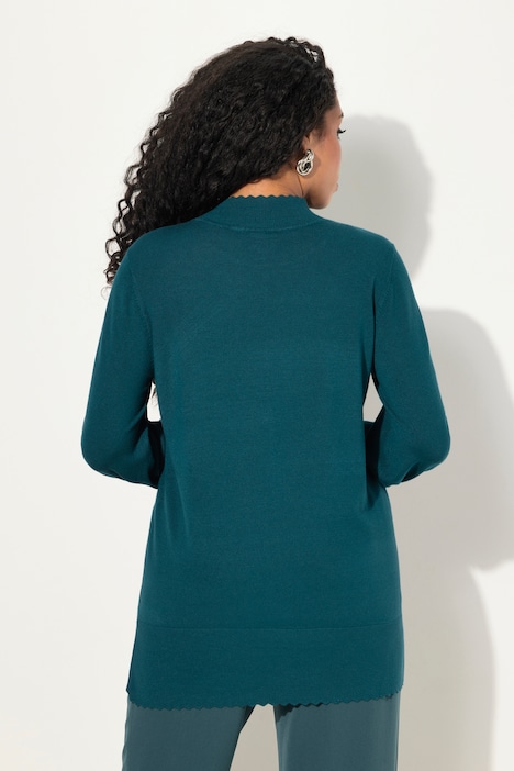 Pullover, Muschelsaum, Stehkragen, Langarm