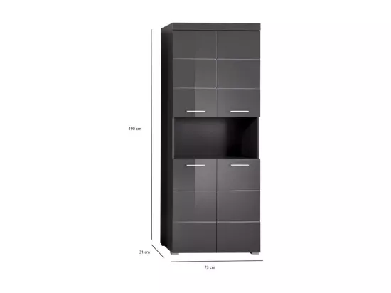 AMANDA - Meuble de salle de bain mélaminé - Meuble Colonne. Gris. L-H-P : 73 - 190 - 31 cm