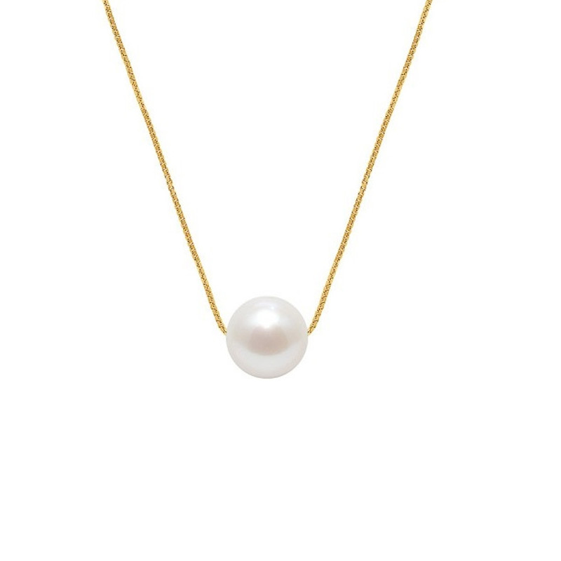 Collier Femme Ras du Cou et Chaine Venitienne Or jaune 750/1000 et Perle de Culture d'eau douce Blanche