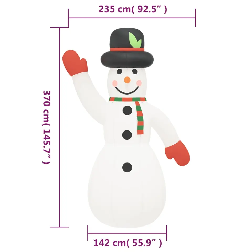 vidaXL Sneeuwpop opblaasbaar met LED's 370 cm