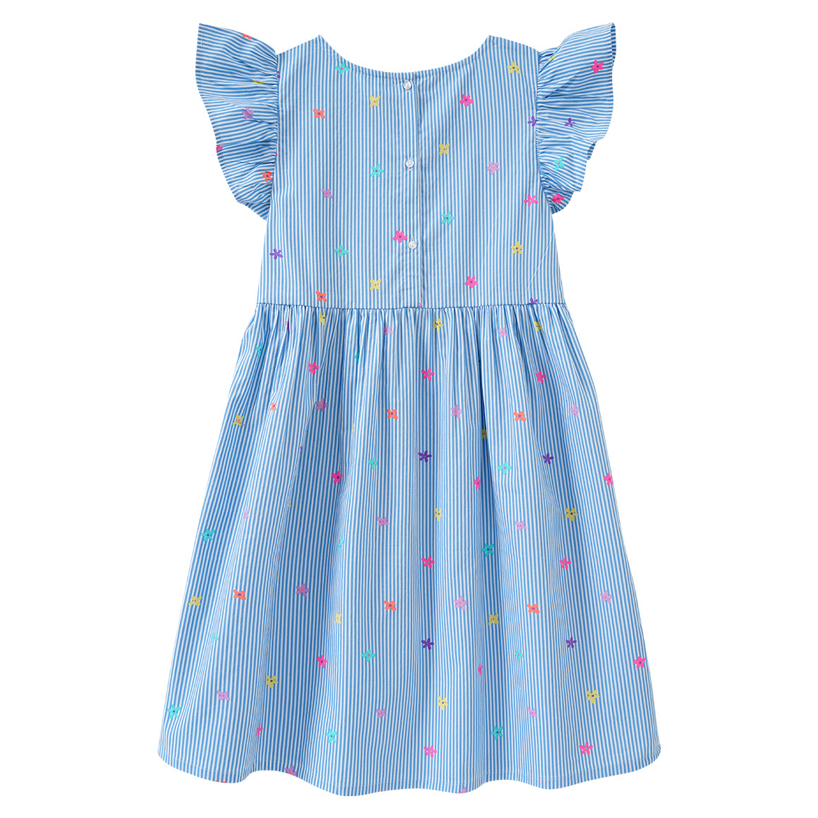 Yigga Mädchen Kleid mit Längsstreifen weiss / hellblau