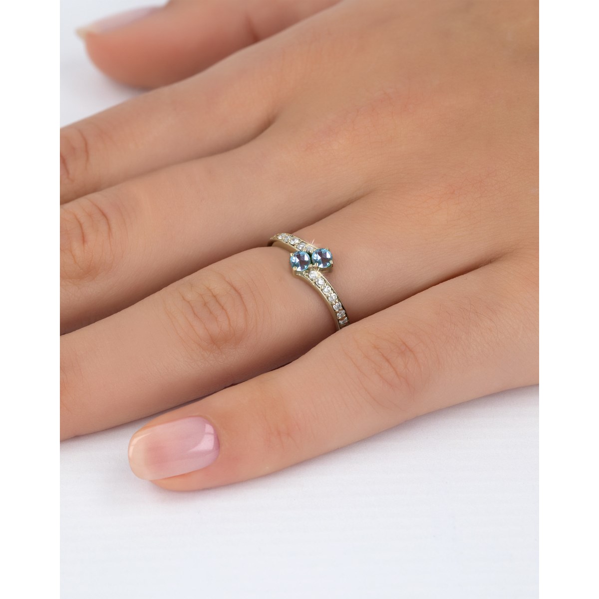 Bague ADEN Or 585 Jaune Duo Aigue-Marine et diamants 2.15grs