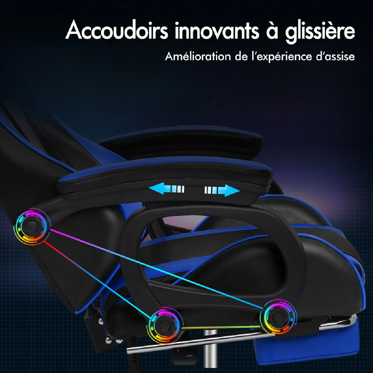 Alfordson Chaise Gaming - Bleu et Noir