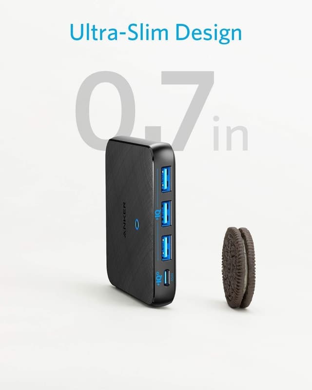 Anker PowerPort Atom III Slim GaN Væglader, 3XUSB-A 1XUSB-C porte 65W maks, 4-porte, PIQ 3.0, til laptops, tablets og smartphones