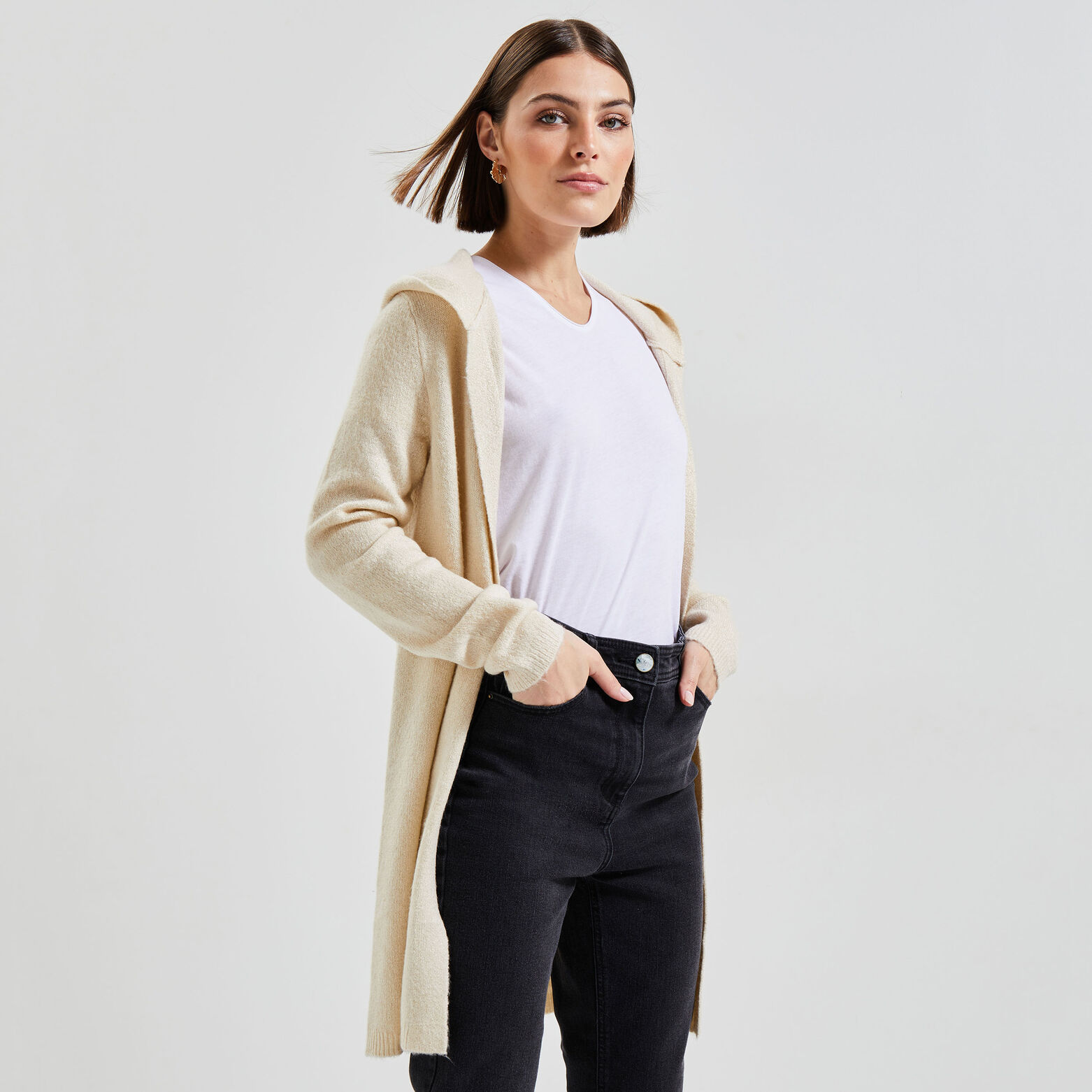 Gilet long à capuche femme