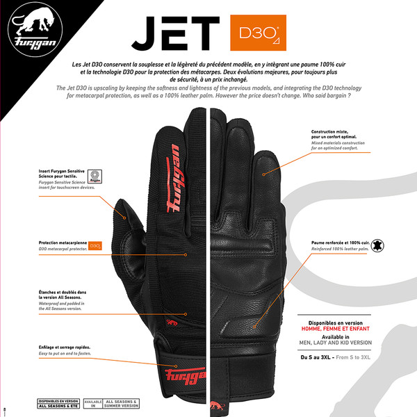 Furygan - Gants Jet D3O® Noir / Jaune fluo