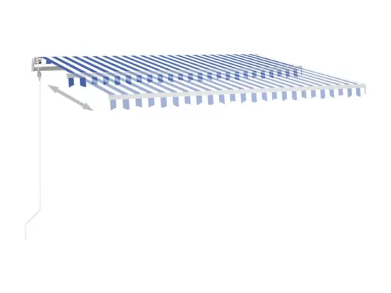 Auvent automatique capteur de vent/LED 400x350 cm Bleu et blanc