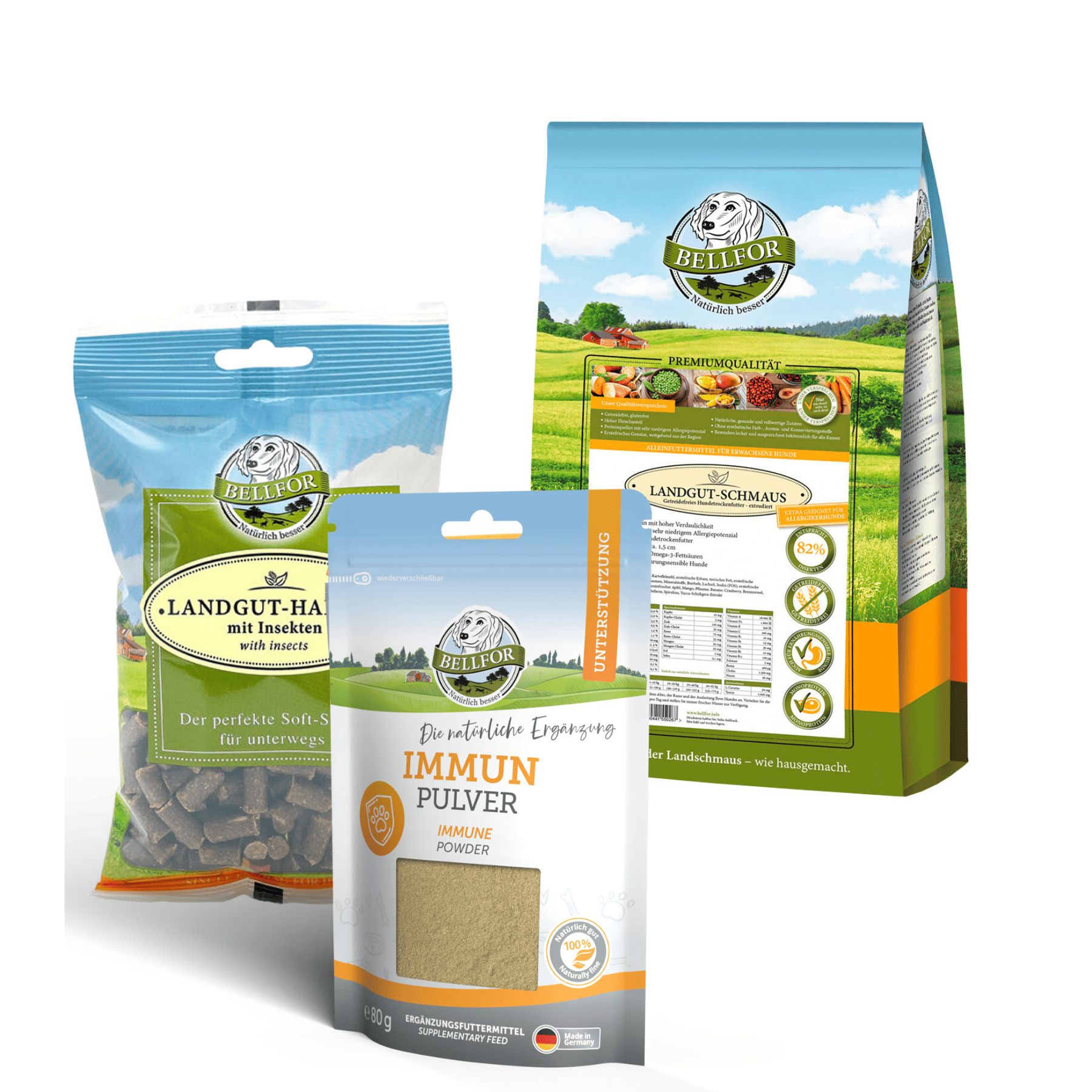 Bellfor IBD Set für Hunde - Landgut-Schmaus + Immun Pulver + Landgut-Happen