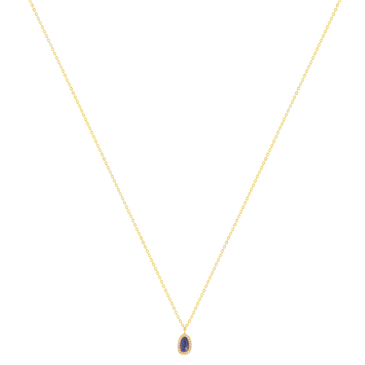 Collier acier doré lapis lazuli et zirconias 45 cm