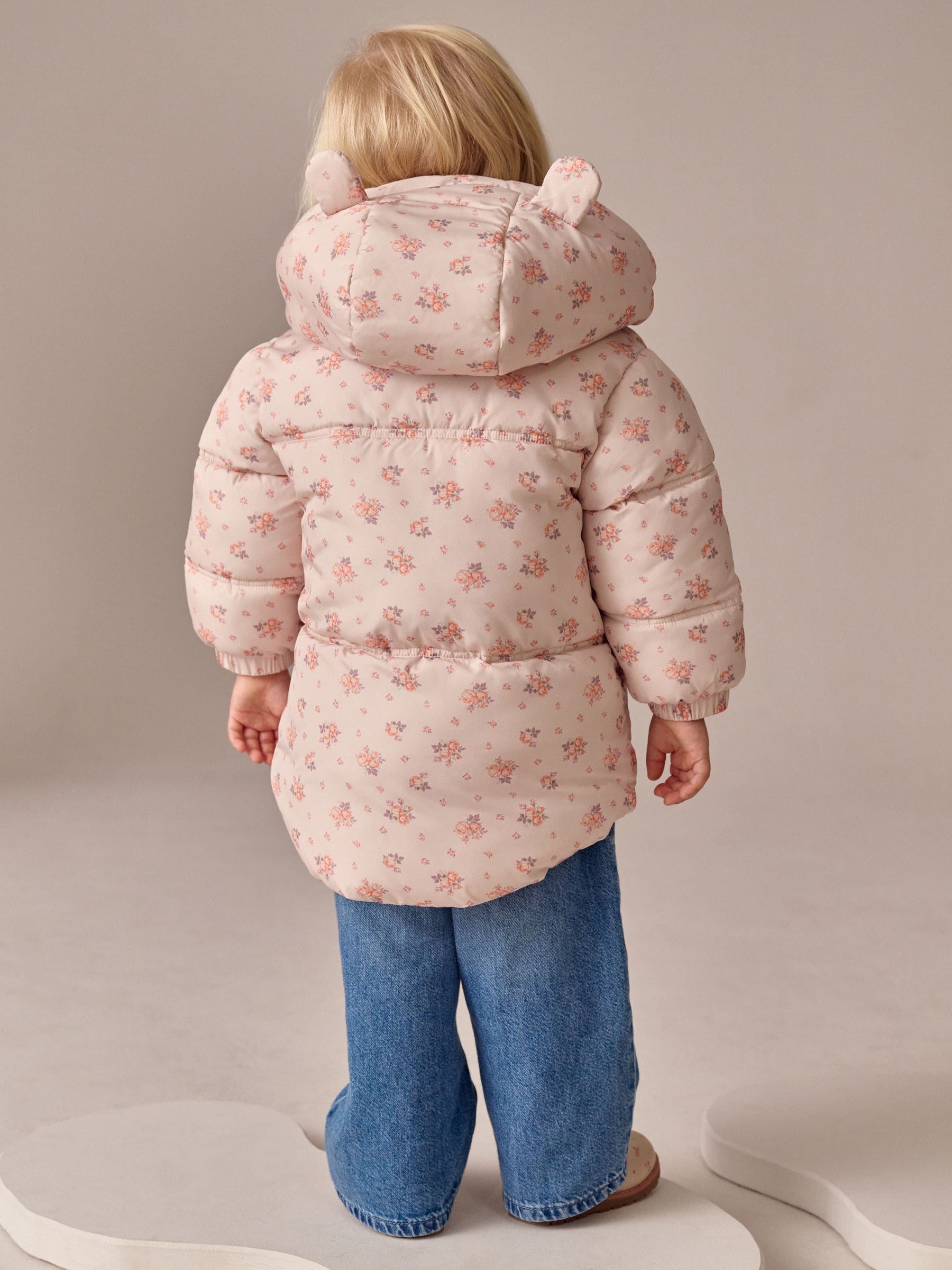 Crème Rose - Gewatteerde regenbestendige jas met print (3mnd-7jr