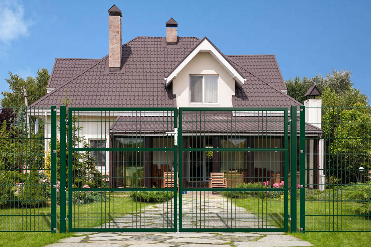 Dubbele poort voor gelast draadhek 3m RAZO 300B160 mosgroen