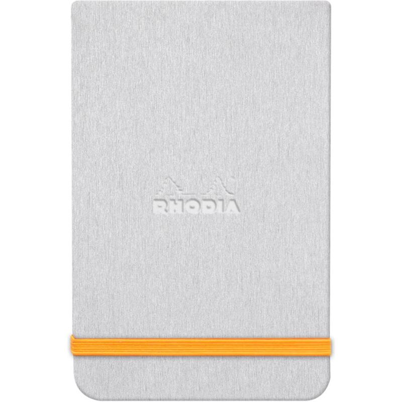 Rhodiarama Webnotepad rembordé rigide 9x14 cm 192 pages ligné microperforé papier ivoire 90g fermeture élastique - Argent