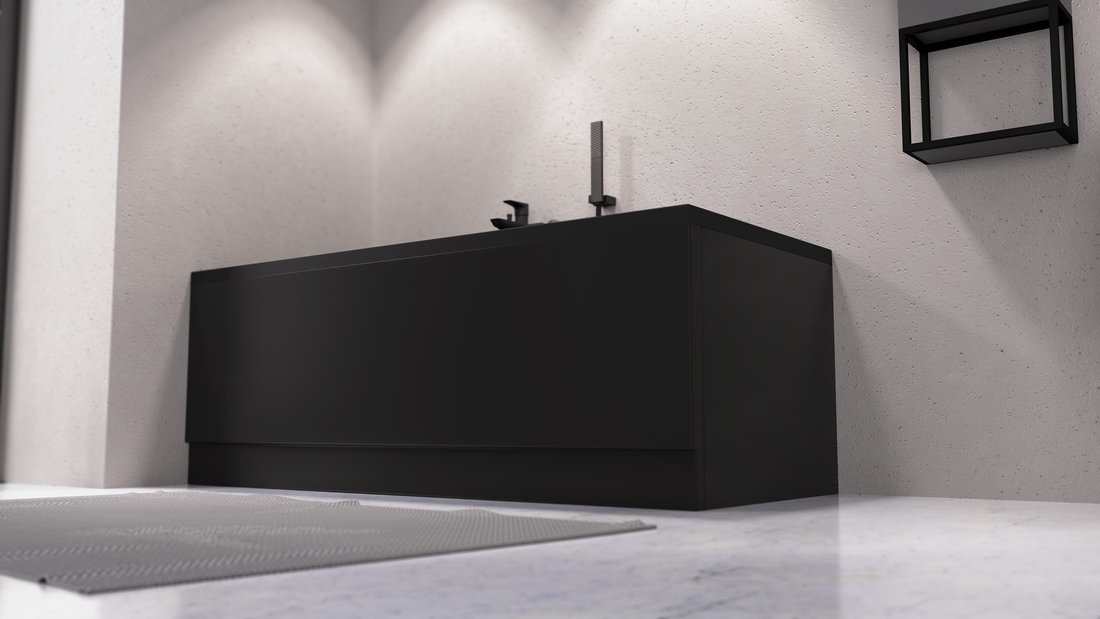 Polysan Plain voorpaneel links mat zwart 180x59cm
