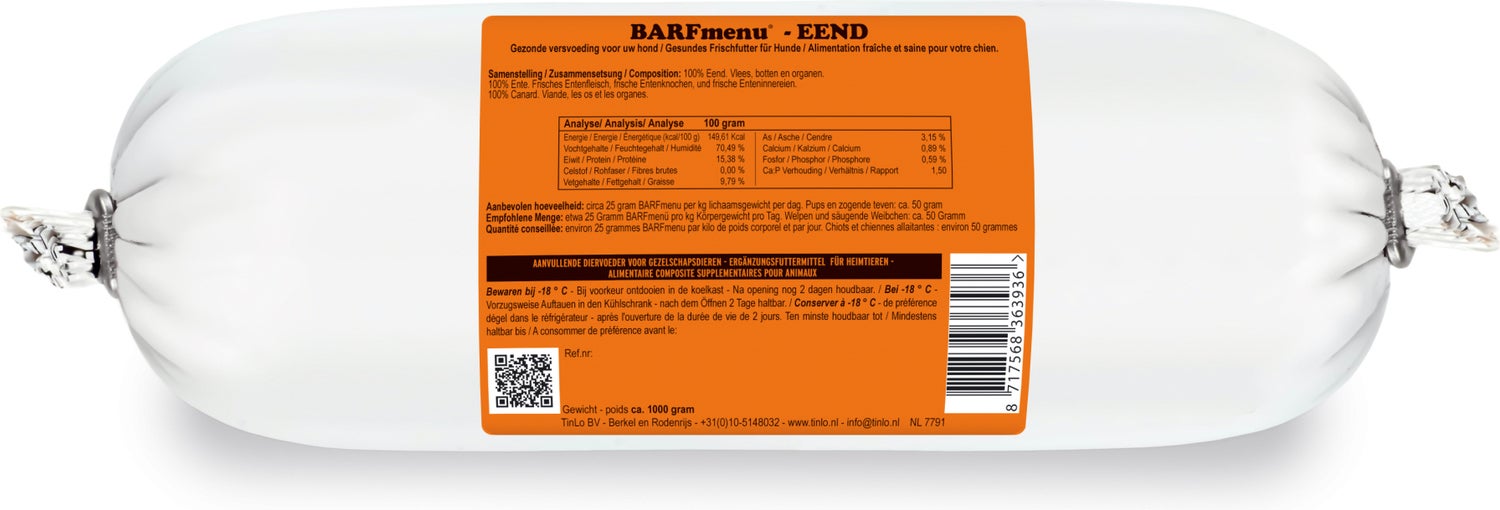 BARFmenu diepvries hondenvoer eend 500 g
