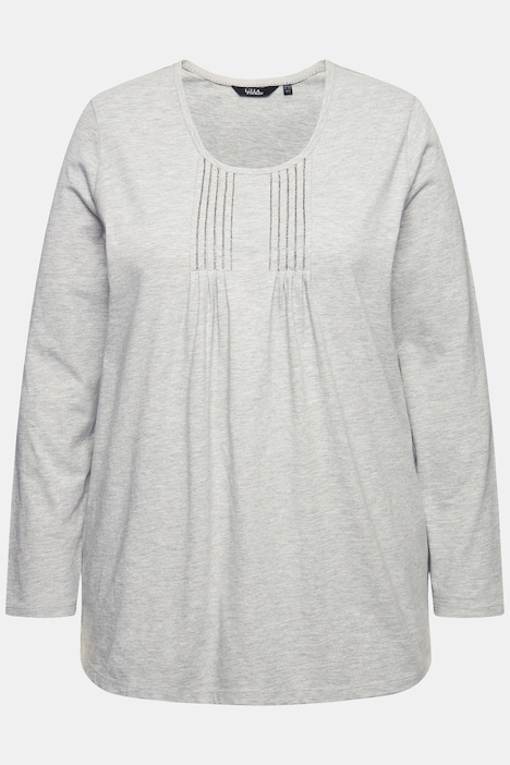 Shirt, Falten, Perlen, A-Linie, Langarm
