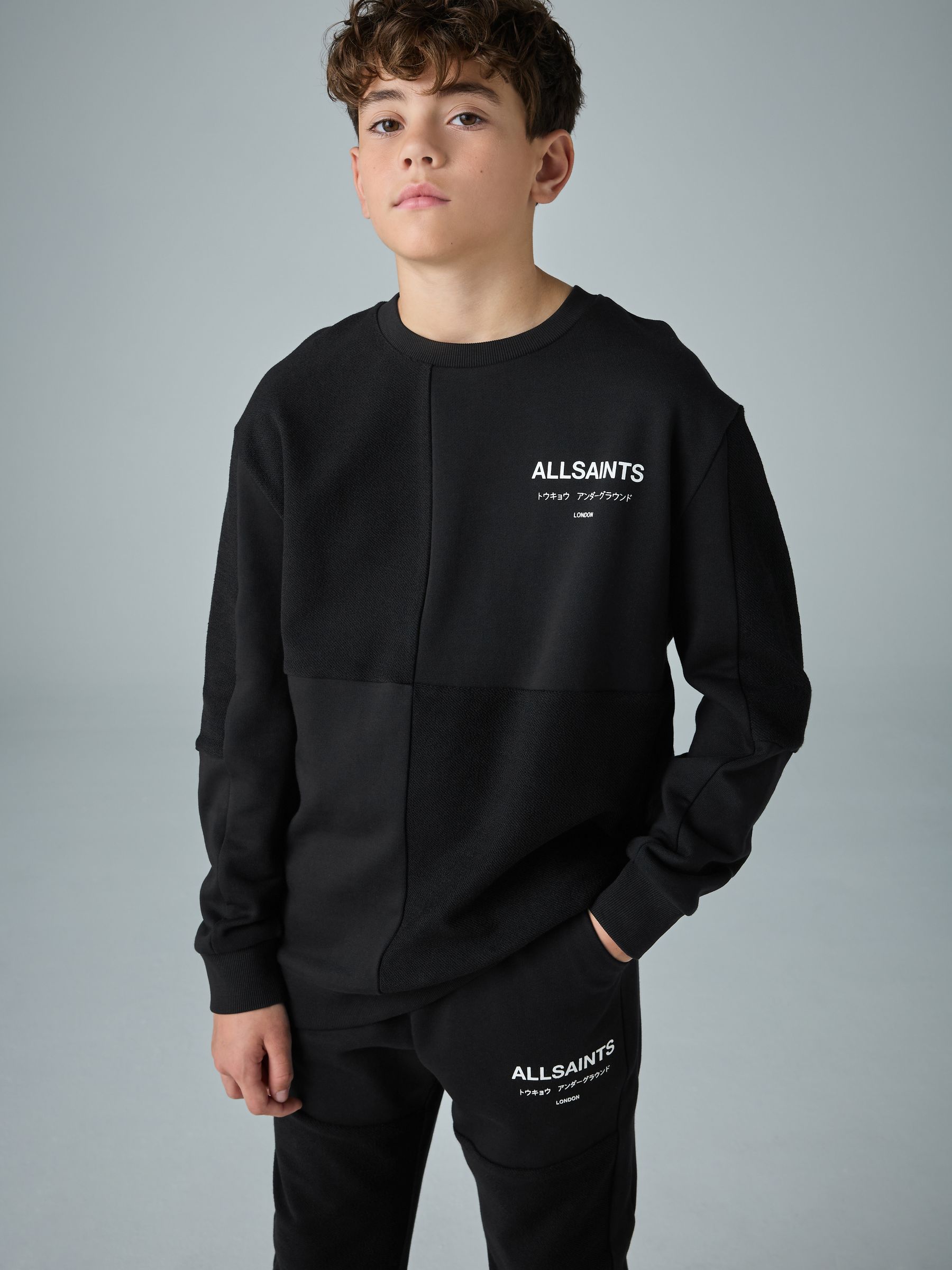 Zwart - smALLSAINTS Underground Oversized Textured Panel Sweatshirt and Joggers Set