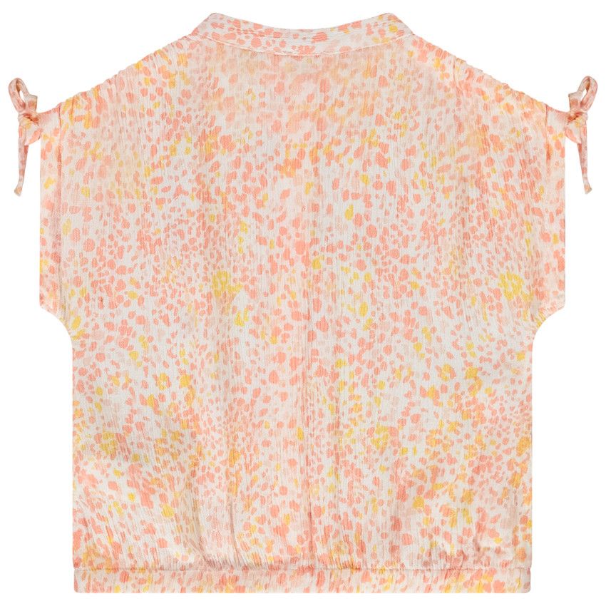 Chemise manches courte effet crépon imprimé fantaisie pour fille - Blanc