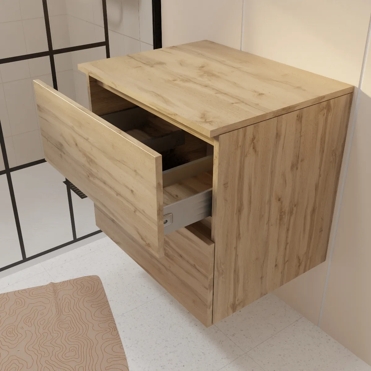 AURLANE Meuble Salle de Bain - Chêne Naturel