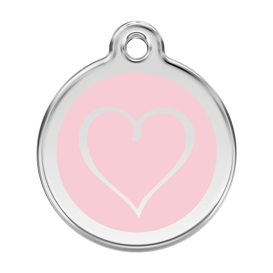 Placa de identificação para cães em aço inoxidável esmaltado com desenho tribal de coração rosa
