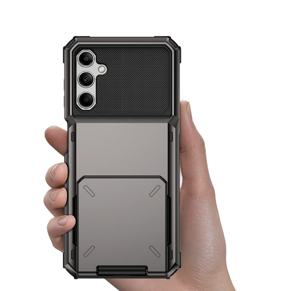 Samsung Galaxy A54 Hybrid Hardcase Hülle mit Aufschiebbarem Kartenfach - Schwarz / Grau