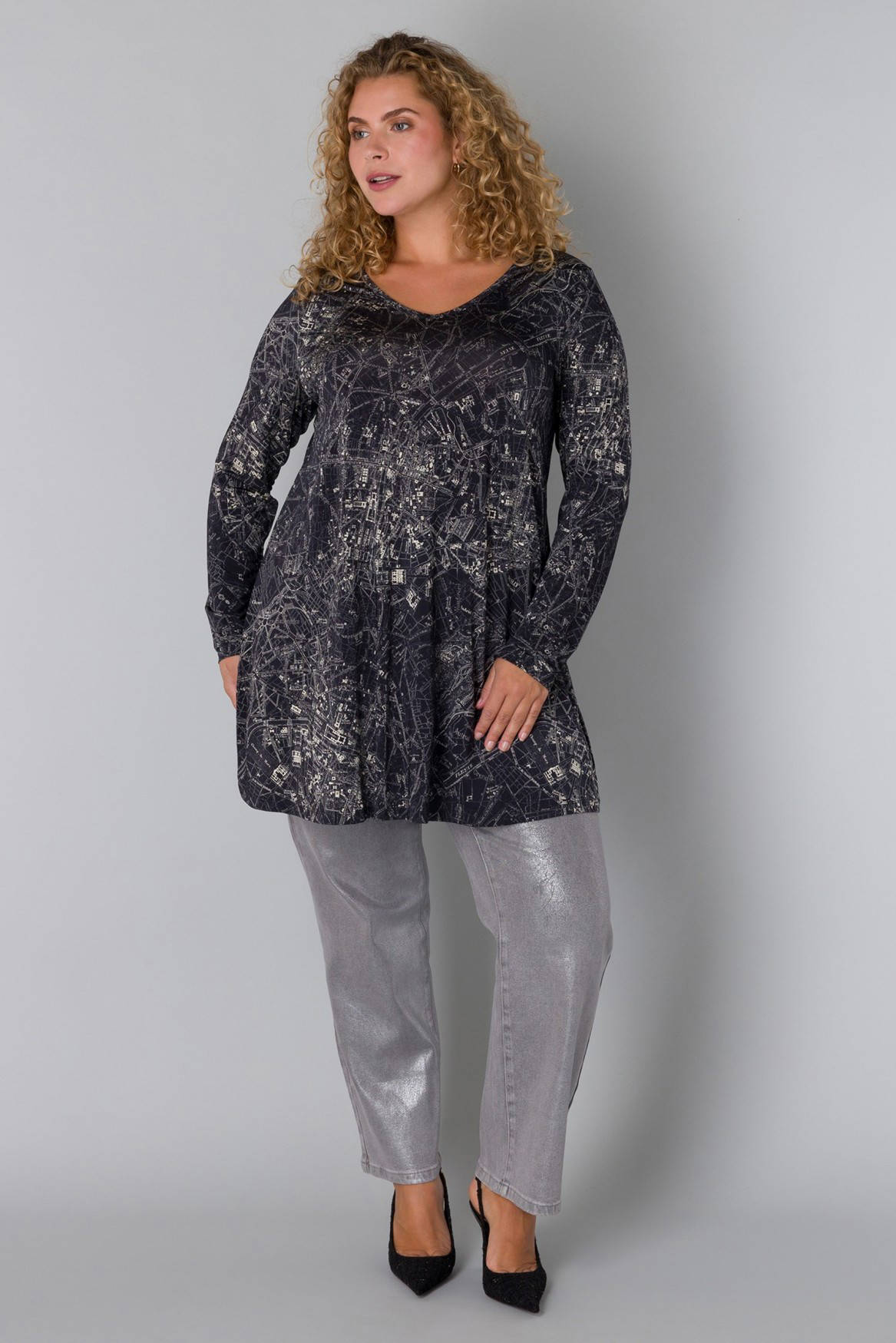 Yesta tuniek met grafische print zwart/wit