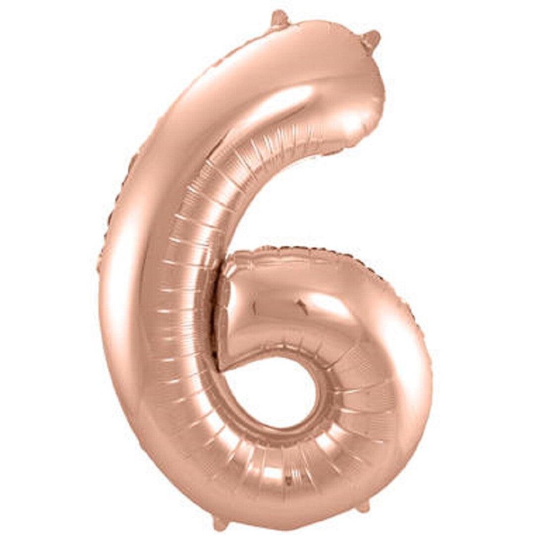 Cijferballon zes - rosé goudkleurig - 86 cm