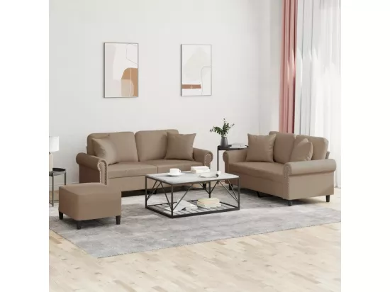 Ensemble de canapés 3 pcs avec coussins cappuccino similicuir