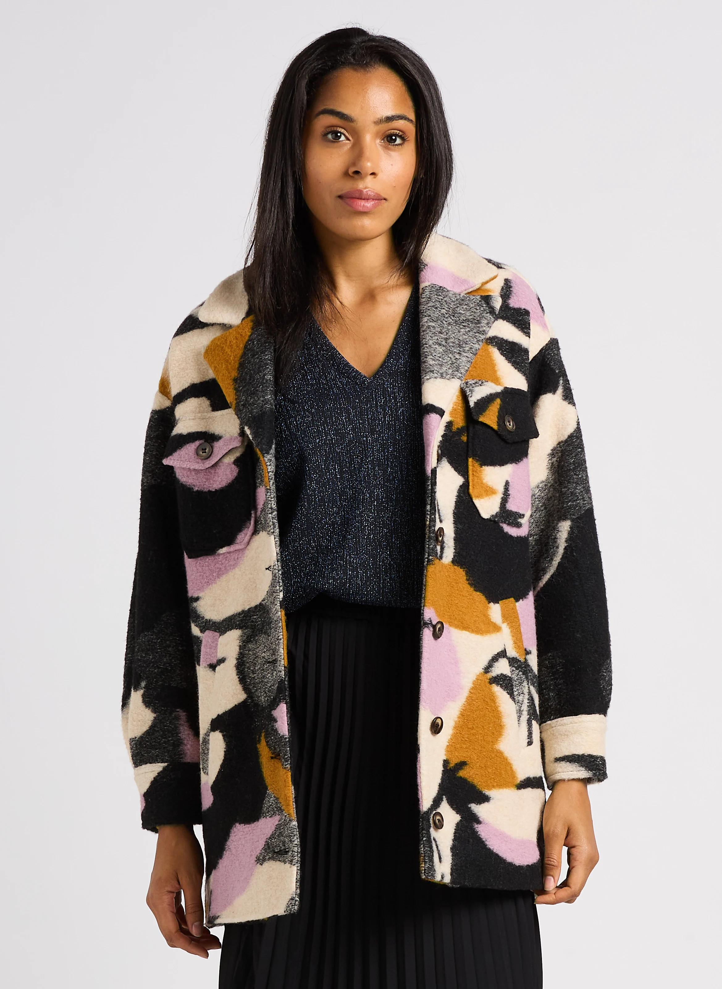 Manteau long imprimé| Noir