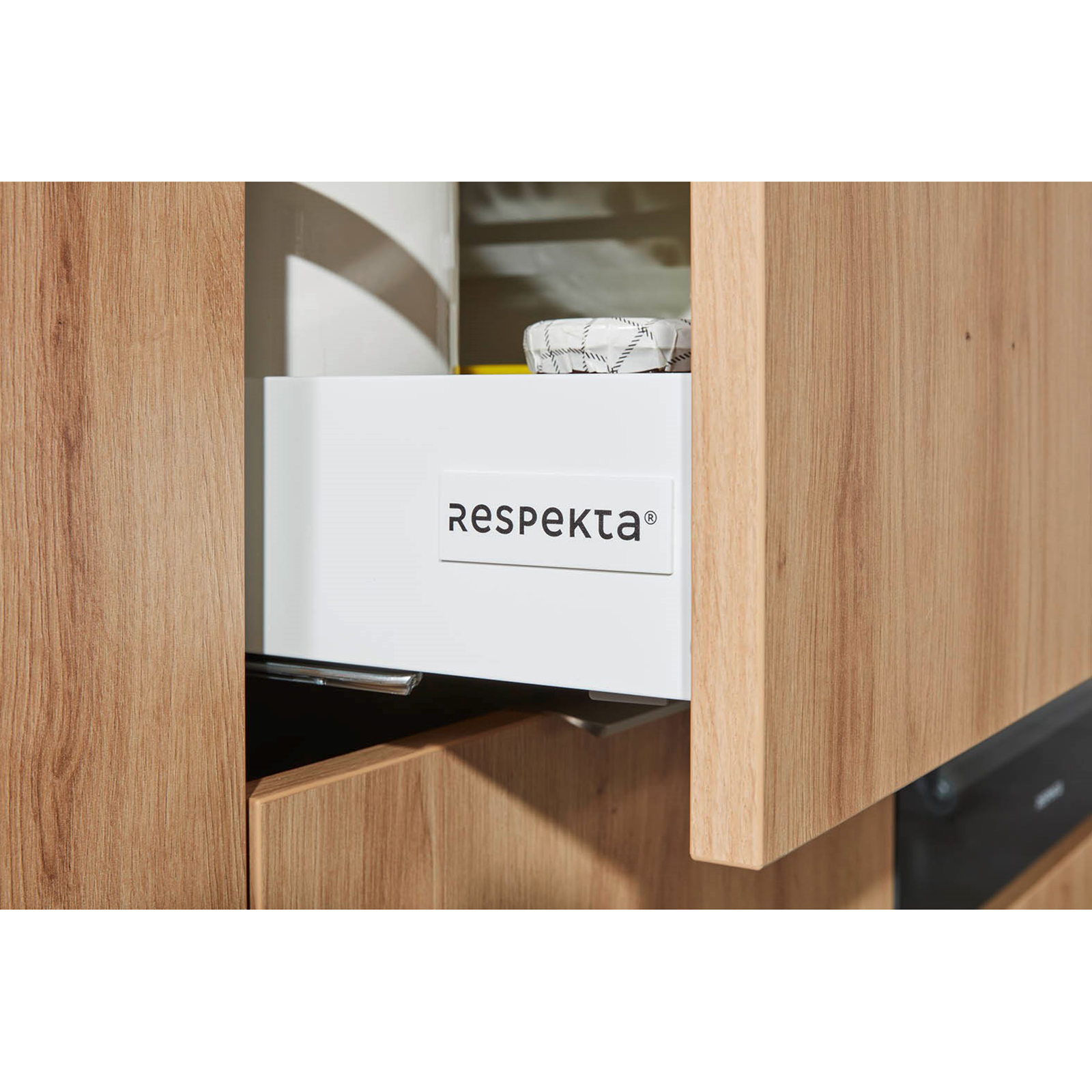 RESPEKTA Küchenblock - Artisan Eiche - grau matt - mit E-Geräten - 310 cm