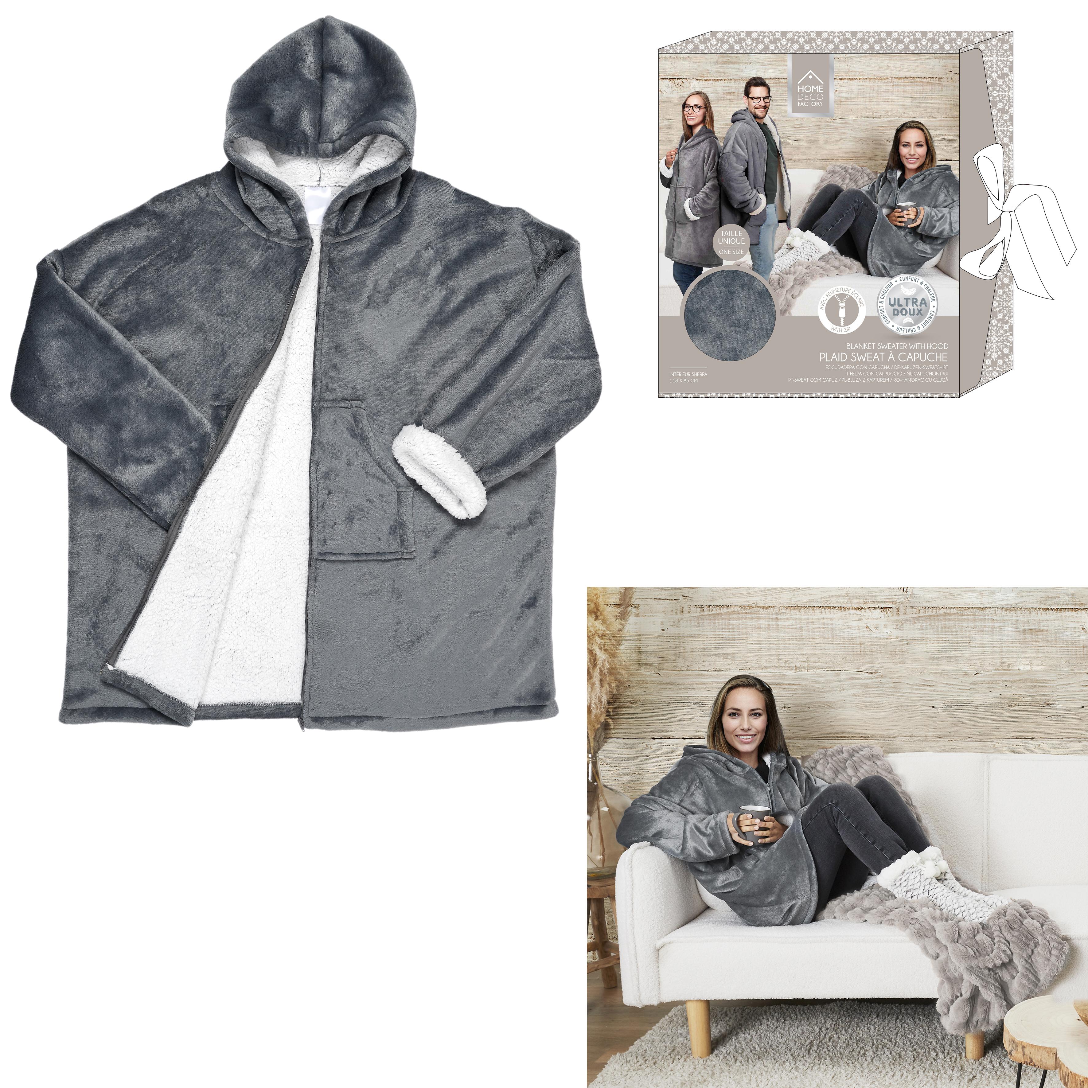 SWEAT CAPUCHE FERMETURE INTERIEUR SHERPA GRIS