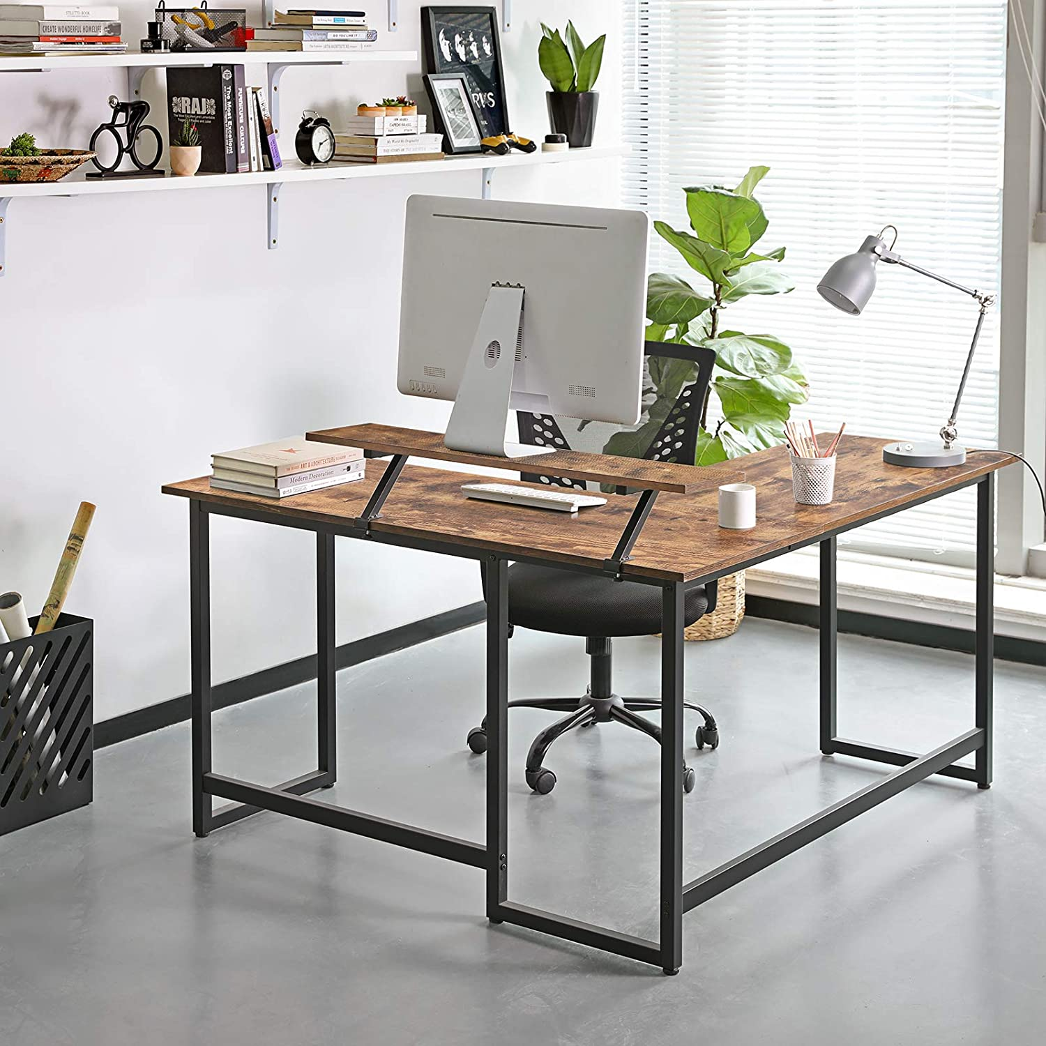 Computerbureau L-vormig Indusign bruin