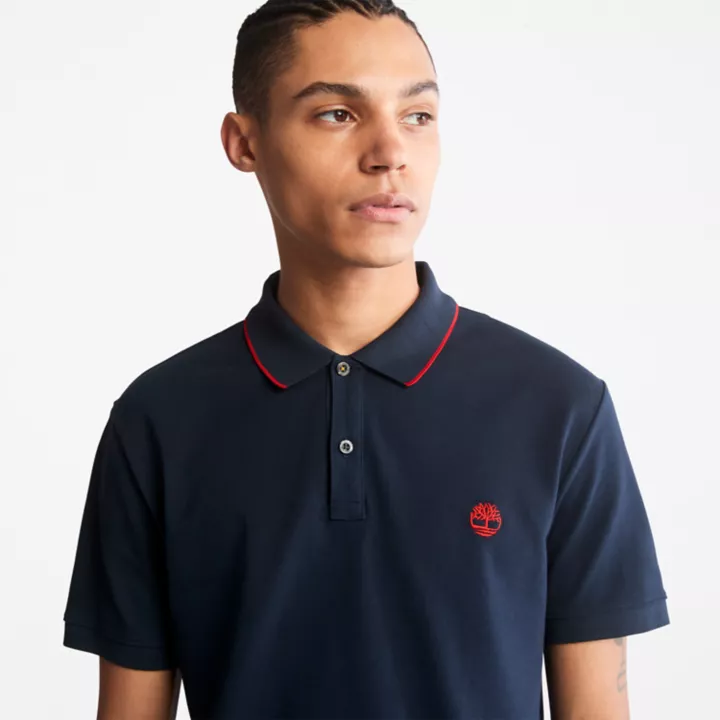 Polo à col imprimé Millers River pour homme en bleu foncé