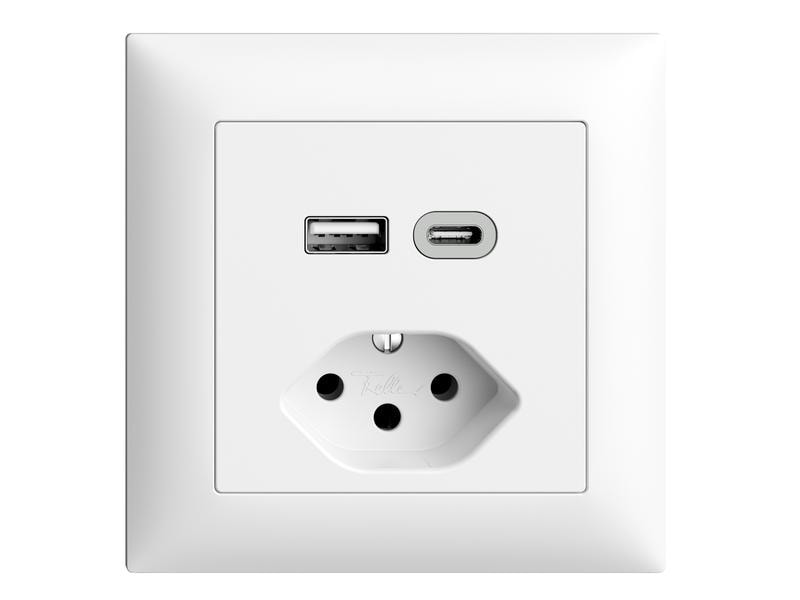 Feller EDIZIOdue Steckdose 1x USB A, 1x USB C 3 A, 15 W EDIZIOdue colore USB A C/T13 Kombination 3.0A