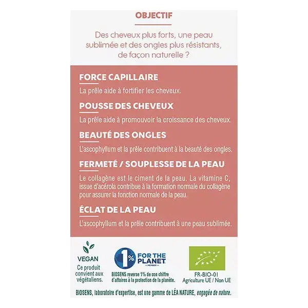 Biosens Cabelo Unhas Pele Orgânico 40 Cápsulas Vegetais